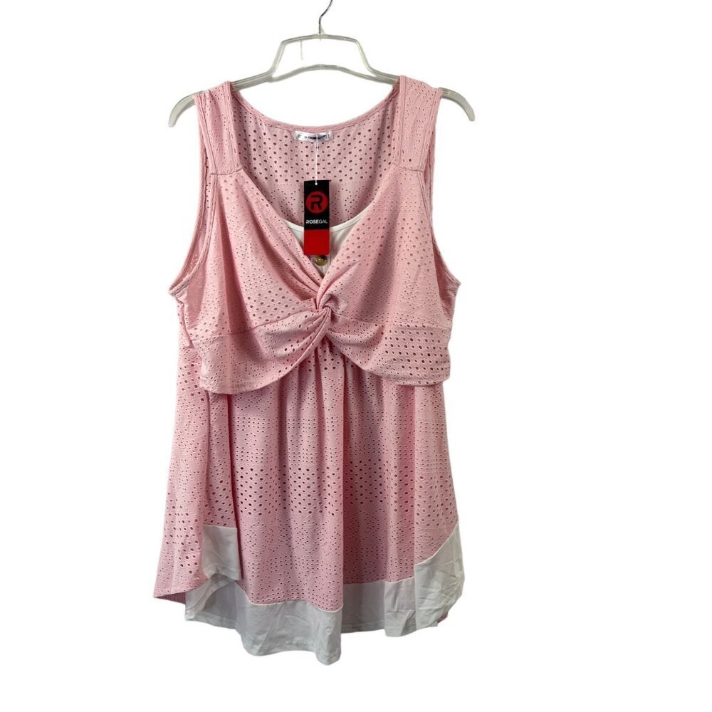 Rosegal Women's Pink & White Sleeveless Top